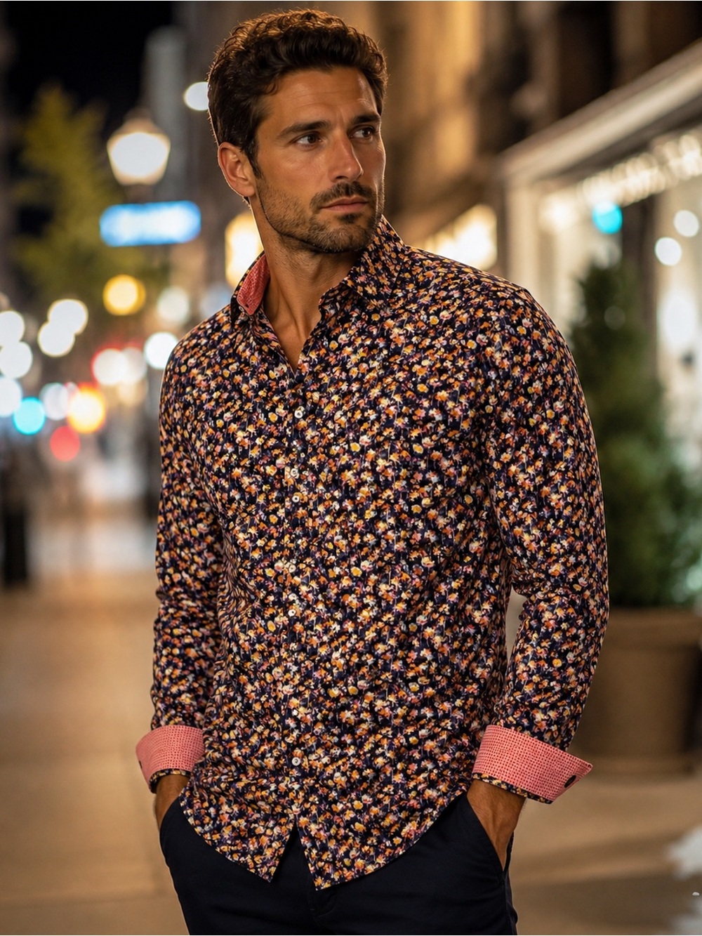 Luchiano Visconti Visconti Black Floral Button-Down Shirt Men’s Size Large